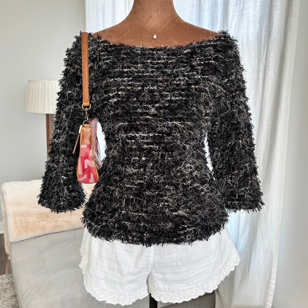 Early 90s Vintage COMO Eyelash Sweater Boat Neck 3/4 Sleeves Size Medium